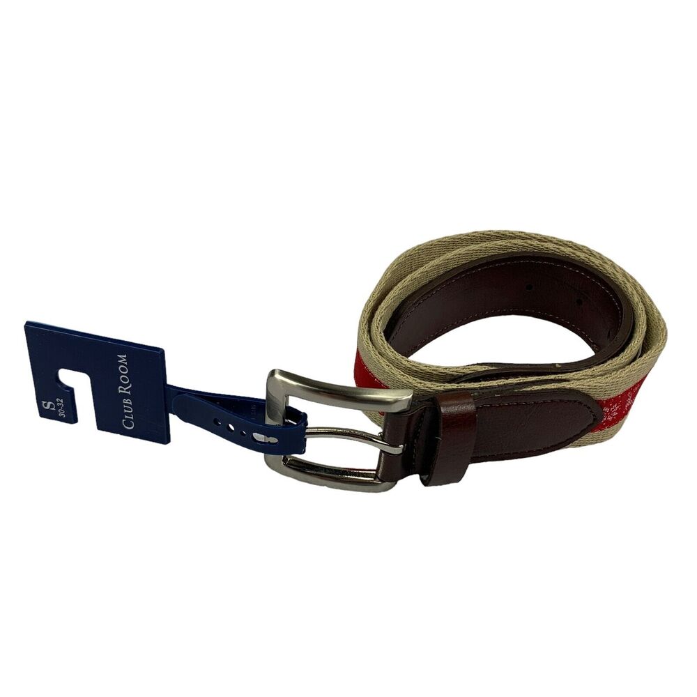 Club Room Mens Faux Leather Holiday Christmas Cheer Belt Red S 30-32